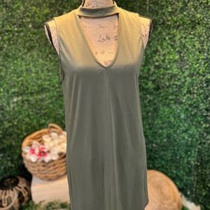 “Alya” Olive green low cut v-neck dress, size Medium